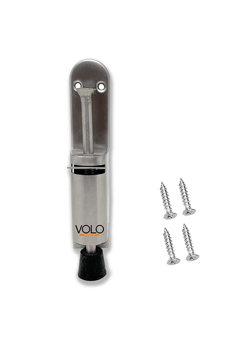Volo Volo Stainless Steel Single Door Stopper Floor Door Stop Holder with Rubber Shoes Foot Operated Function with Push Type Door Stopper and Pull Mechanism Pack of 4 Color Silver  - Image 1