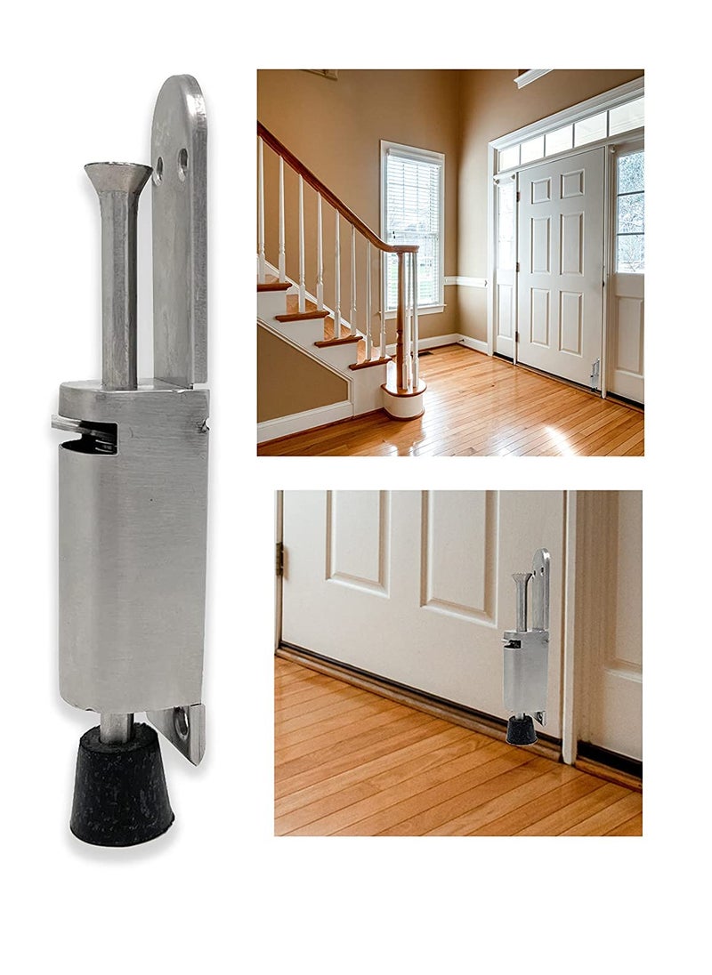 Volo Volo Stainless Steel Single Door Stopper Floor Door Stop Holder with Rubber Shoes Foot Operated Function with Push Type Door Stopper and Pull Mechanism Pack of 4 Color Silver  - Image 4