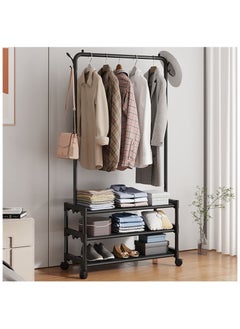 YOMA Yoma Rack Free-Standing Clothes Rack Multi-Functional Bedroom Hangers Clothing Hanging Stand Organizer Storage Rack with Shoe Shelves Wheels Black  - Image 2