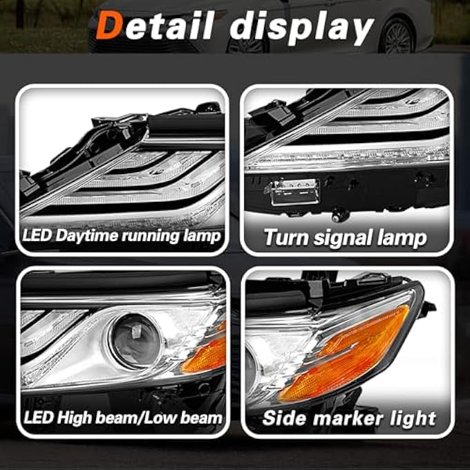 تودو مجموعة المصابيح الأمامية متوافقة مع سيارة كامري Xle Xse موديل 2018، 8111006D70، 8115006D70، مناسبة لجانب السائق والركاب، تكوين عالي - Image 3