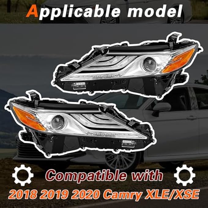 تودو مجموعة المصابيح الأمامية متوافقة مع سيارة كامري Xle Xse موديل 2018، 8111006D70، 8115006D70، مناسبة لجانب السائق والركاب، تكوين عالي - Image 2