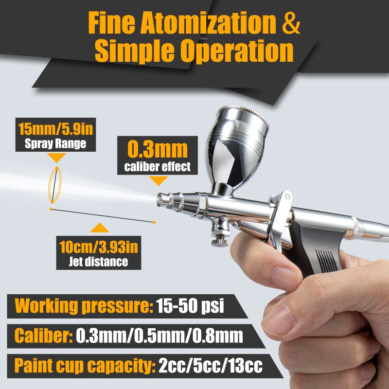 BetyBedy Airbrush Kit, Air Brush Painting Set, Double Action Trigger Airbrush Gun with 0.3mm/0.5mm/0.8mm Needles, 2cc/5cc/13cc Paint Cup, Airbrush Spray Tool Set for Painting Nails Cake Tattoo Makeup - Image 5