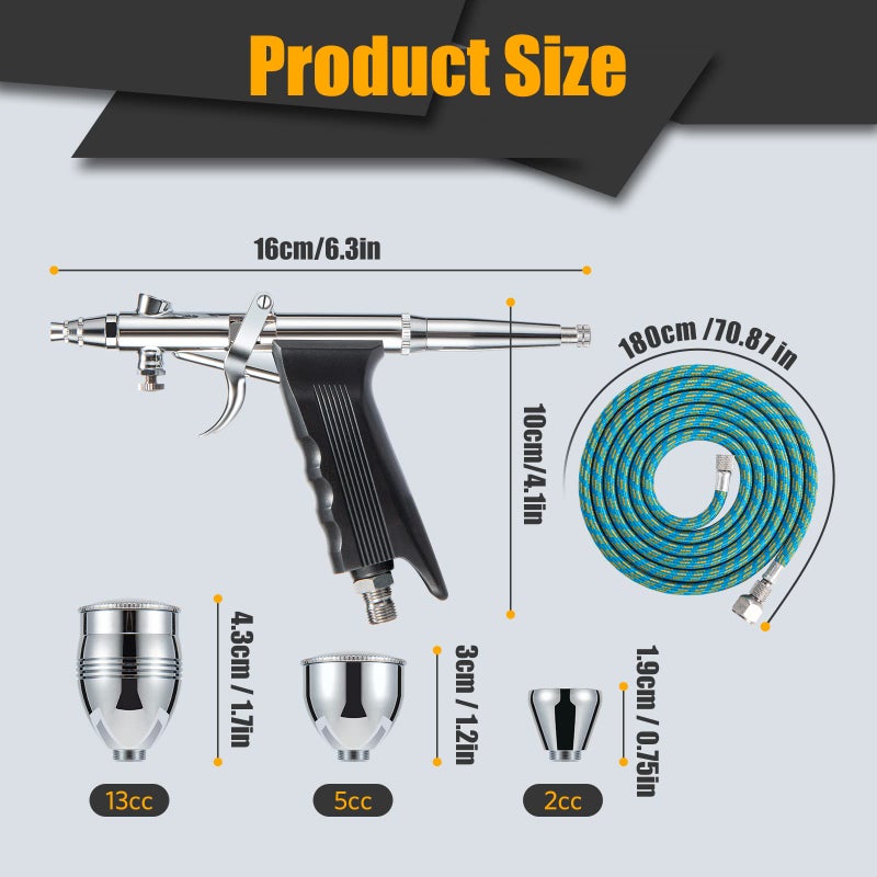 BetyBedy Airbrush Kit, Air Brush Painting Set, Double Action Trigger Airbrush Gun with 0.3mm/0.5mm/0.8mm Needles, 2cc/5cc/13cc Paint Cup, Airbrush Spray Tool Set for Painting Nails Cake Tattoo Makeup - Image 4