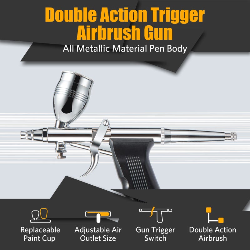 BetyBedy Airbrush Kit, Air Brush Painting Set, Double Action Trigger Airbrush Gun with 0.3mm/0.5mm/0.8mm Needles, 2cc/5cc/13cc Paint Cup, Airbrush Spray Tool Set for Painting Nails Cake Tattoo Makeup - Image 2