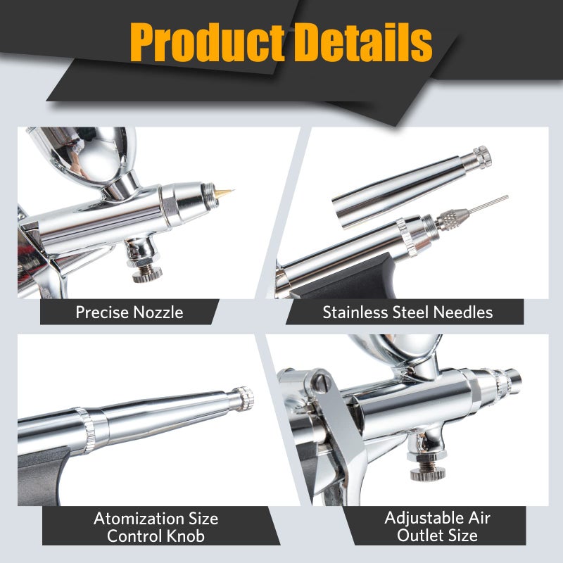 BetyBedy Airbrush Kit, Air Brush Painting Set, Double Action Trigger Airbrush Gun with 0.3mm/0.5mm/0.8mm Needles, 2cc/5cc/13cc Paint Cup, Airbrush Spray Tool Set for Painting Nails Cake Tattoo Makeup - Image 3