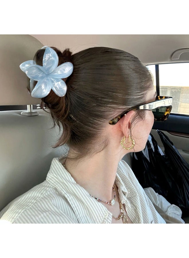 مجموعة من 3 مشابك شعر بتصميم رخامي أزرق فاتح، مشابك شعر أكريليك مموجة على شكل فيونكة زهور، مشابك شعر كبيرة الحجم مانعة للانزلاق وقوية التثبيت للشعر الكثيف والخفيف، إكسسوارات شعر صيفية أنيقة، هدية مثالية للنساء والفتيات لتزيين تسريحات الشعر اليومية - Image 5