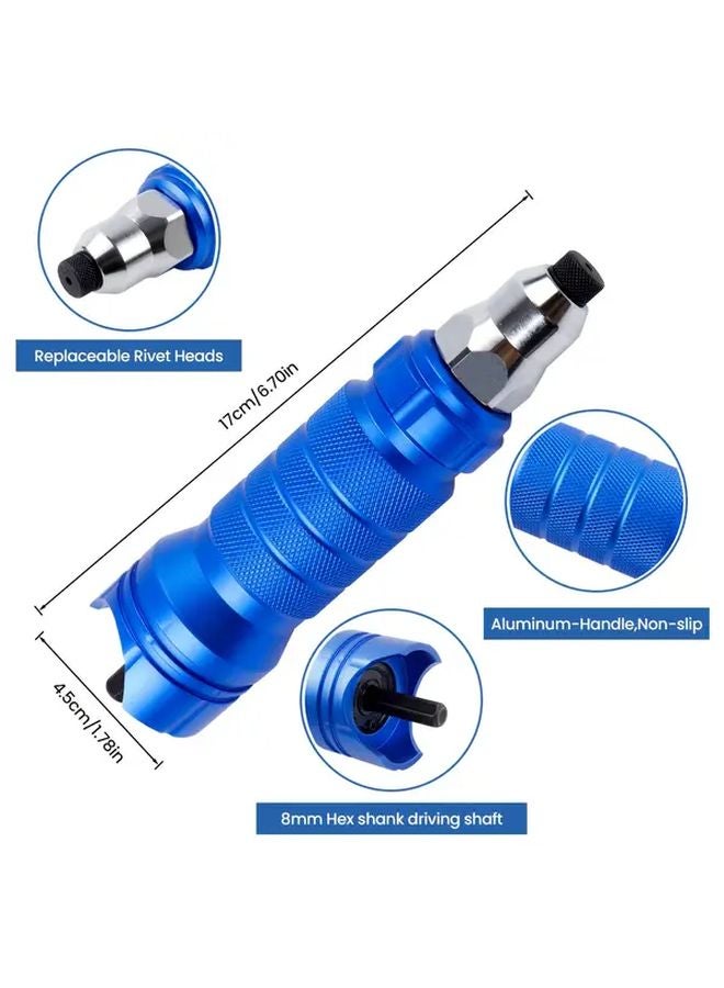Blue Rivet Gun Adapter Kit 5 Interchangeable Heads 100 Blind Rivets for Electric Drills - Image 5