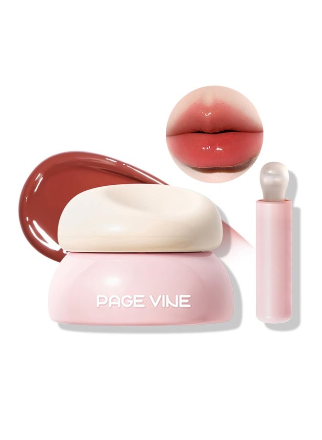 PAGE VINE جل يلو بوكيت ليب جام مرطب ومغذٍ وملمع للشفاه، بودينج بوت أحمر خدود للشفاه، إشراقة شفافة ولون شبه شفاف-06#تودد التين - Image 1