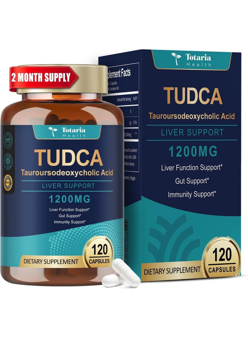 توتاريا كبسولات توتاريا هيلث TUDCA بتركيز 1200 ملغ (120 كبسولة) - حمض التورورسوديوكسيكوليك، لتنظيف الكبد ودعم عملية إزالة السموم، وتعزيز صحة الأمعاء وجهاز المناعة، مكمل غذائي يكفي لمدة شهرين - Image 1