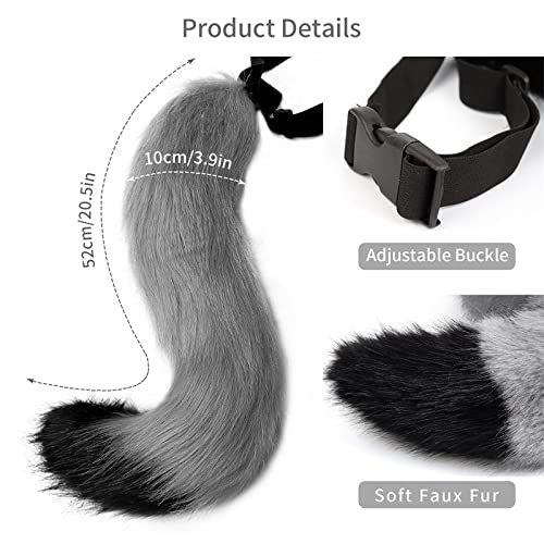 JUNBOON Faux Fur Fox Tail for Cosplay Costume Halloween Party (Black gray) - Image 4