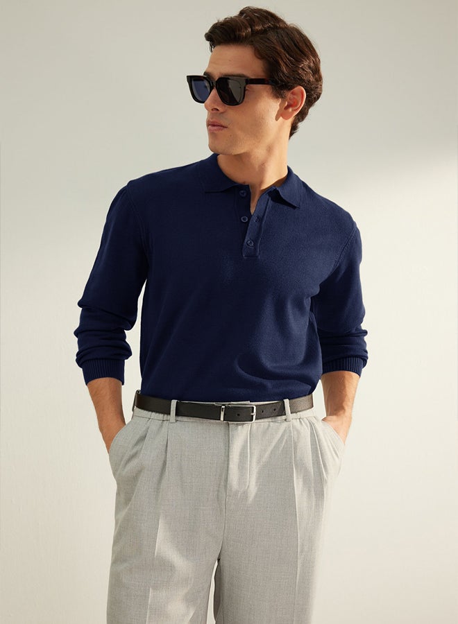 trendyol Navy Blue Men's Regular Polo Collar Plain Knitwear Sweater - Image 1