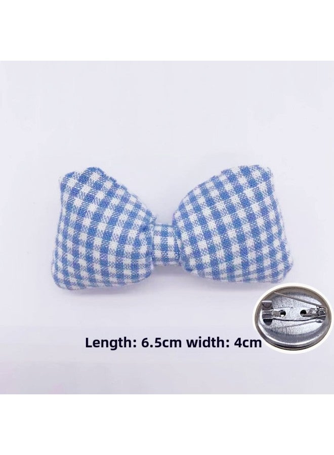 Korean Style Fresh Children's Diy Hairpin Material Japanese And Korean Style Ins Plaid Fabric Bow Clothing Socks Hat Accessories-Color:Blue Plaid Bow Brooch  - Image 1