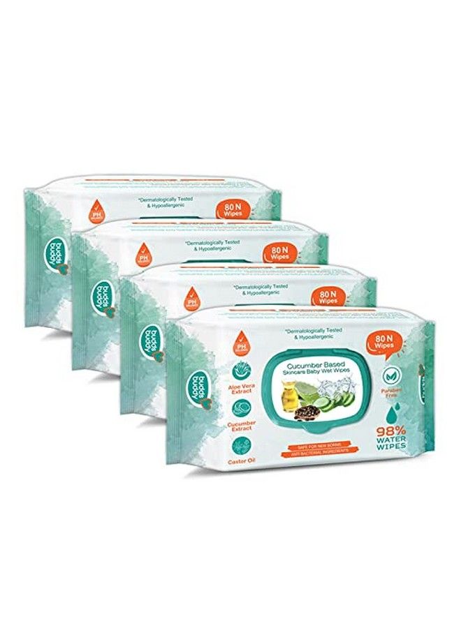 BuddsBuddy Cucumber Based Natural Wipes For Babies With Lid ; Aloe Vera Extract & Castor Oil ; Moisturizing Wipes For Baby Skin ; Antibacterial Baby Wipes ; 320 Pieces ; Combo Of 4 X 80 Pieces - Image 2