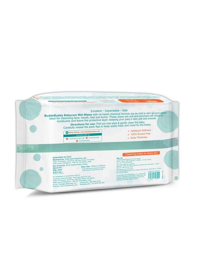 BuddsBuddy Cucumber Based Natural Wipes For Babies With Lid ; Aloe Vera Extract & Castor Oil ; Moisturizing Wipes For Baby Skin ; Antibacterial Baby Wipes ; 320 Pieces ; Combo Of 4 X 80 Pieces - Image 3