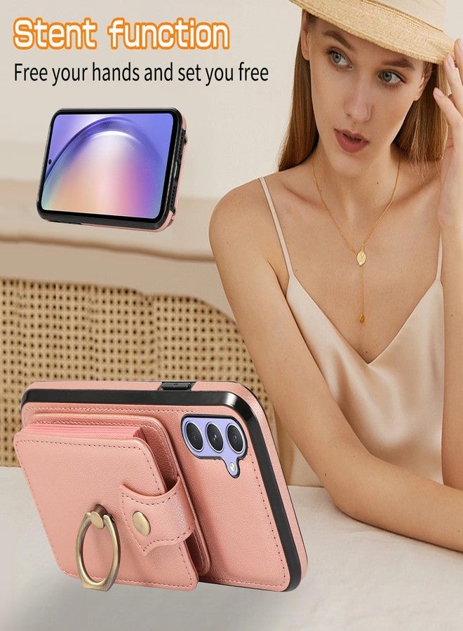أسو ويش جراب هاتف Asuwish لهاتف سامسونج جالاكسي A25 5G، غطاء محفظة مع واقي شاشة وحزام كتف وحلقة تثبيت، مزود بفتحة لبطاقات الائتمان بتقنية RFID، مصنوع من الجلد، لون ذهبي وردي، مناسب للرجال والنساء والفتيات. - Image 2