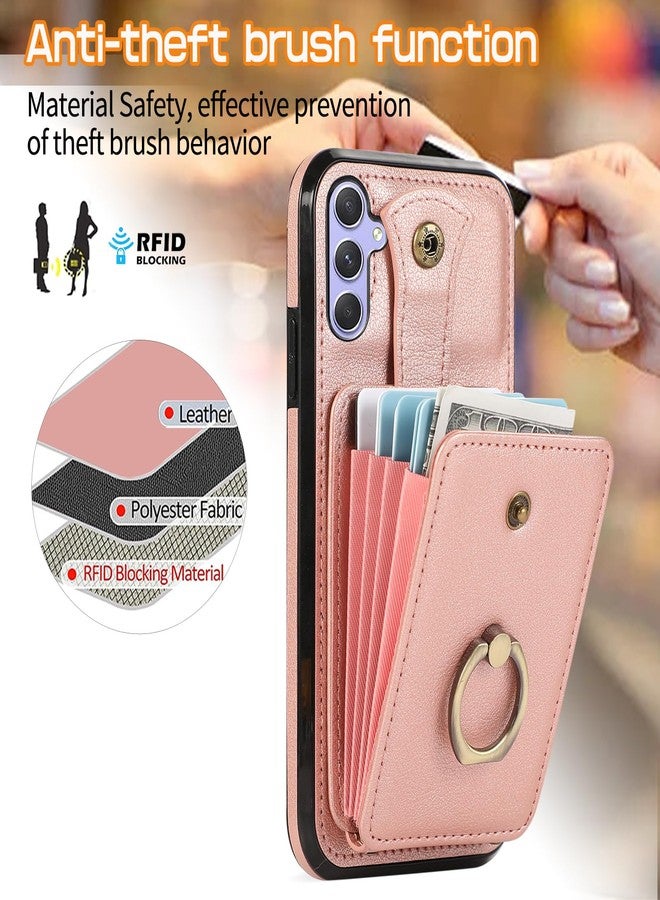 أسو ويش جراب هاتف Asuwish لهاتف سامسونج جالاكسي A25 5G، غطاء محفظة مع واقي شاشة وحزام كتف وحلقة تثبيت، مزود بفتحة لبطاقات الائتمان بتقنية RFID، مصنوع من الجلد، لون ذهبي وردي، مناسب للرجال والنساء والفتيات. - Image 3