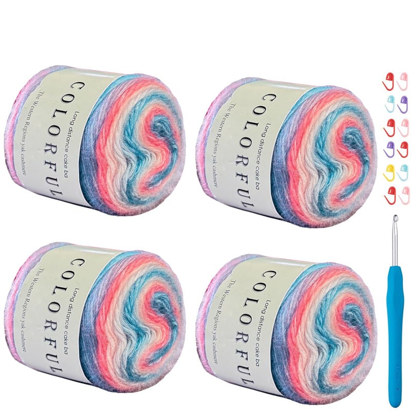 Weabetfu Yarn for Crocheting-Gradient Cake Yarn OmbrÃ© with Vibrant Colors-4x100g 60% Cotton 30% Acrylic 10% Wool,Colorful Soft Rainbow Cotton Perfect for Shawls,Scarves,Sweater and Blanket - Image 1
