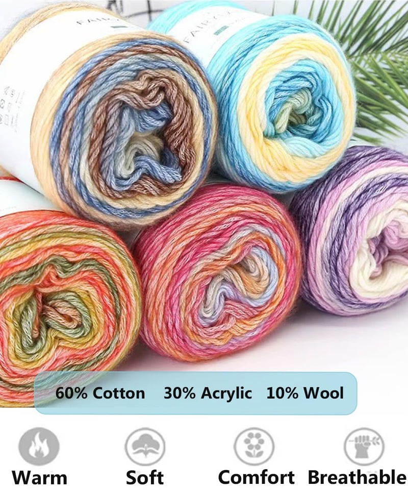 Weabetfu Yarn for Crocheting-Gradient Cake Yarn OmbrÃ© with Vibrant Colors-4x100g 60% Cotton 30% Acrylic 10% Wool,Colorful Soft Rainbow Cotton Perfect for Shawls,Scarves,Sweater and Blanket - Image 3