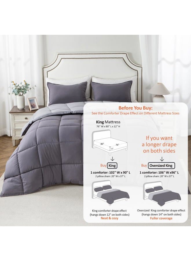 KASENTEX All Season Down Alternative Quilted Comforter Set Reversible Ultra Soft Duvet Insert Machine Washable, King, Quartz Silver/Pebble Grey - Image 3
