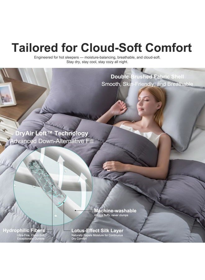 KASENTEX All Season Down Alternative Quilted Comforter Set Reversible Ultra Soft Duvet Insert Machine Washable, King, Quartz Silver/Pebble Grey - Image 4