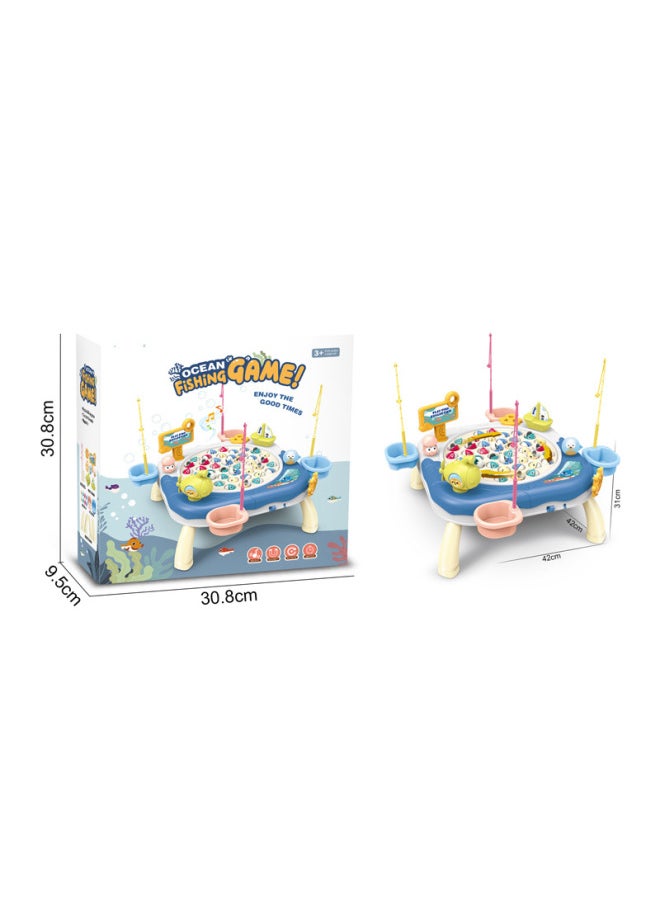 Generic - Electric Diaoyutai Toy Oversized Fishing Table Rotating Music Magnetic Fishing Rod Parent-Child Interactive Game Toy-color:Puzzle Cartoon Ocean Kingdom Electric Rotating Fishing Plate Desktop Interactive Game Bean Paste Red Small - Image 1