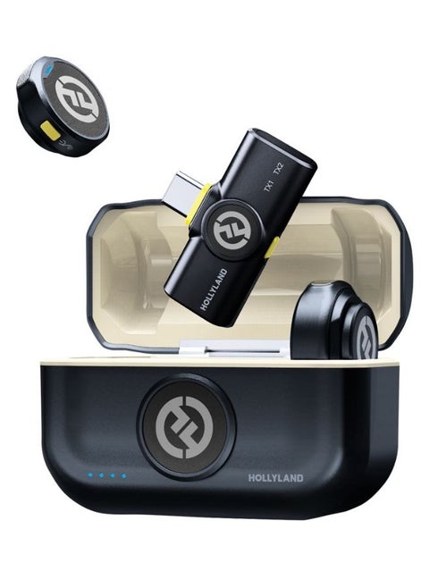 Hollyland LARK M2 Duo Wireless Microphone System for Android Type-C – 2-Person Clip-On Mic with Noise Cancellation & Charging Case (Compatible with Samsung, OnePlus, Redmi, Huawei, Honor)