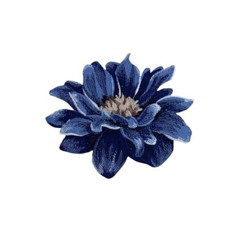 GARAAN - Machine Embroidered Applique, Embroidery Patch, Sew on Patches, DIY Projects, Dahlia Flower (Pack of 3) (Denim) - Image 1