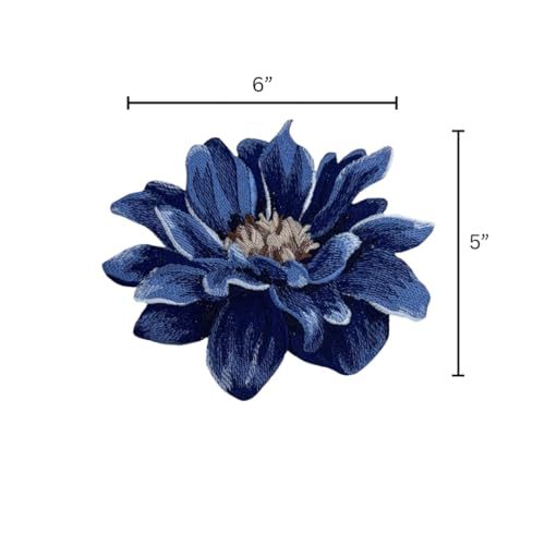 GARAAN - Machine Embroidered Applique, Embroidery Patch, Sew on Patches, DIY Projects, Dahlia Flower (Pack of 3) (Denim) - Image 2