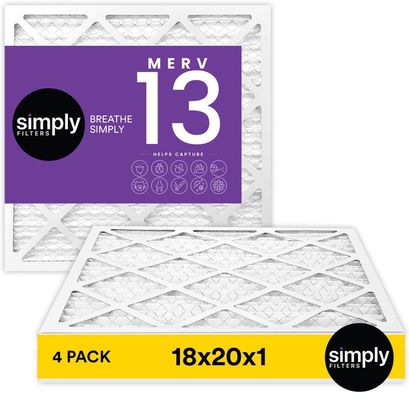 Simply 18x20x1 Air Filter Merv 13 MPR 1500 4 Pack For Home AC Furnace HVAC Actual Size 1781x1981x075 DUST Pet Allergy Control
