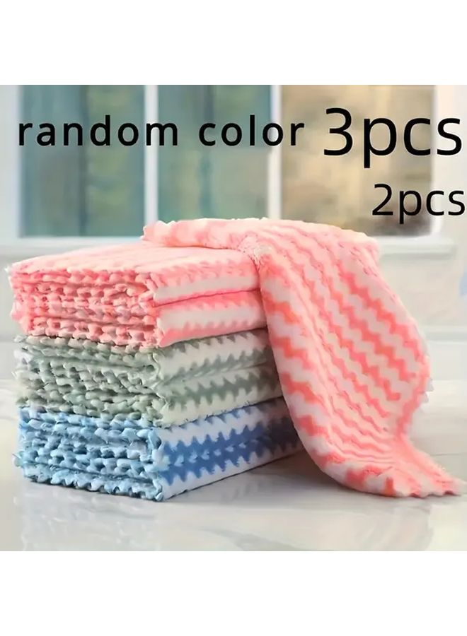 3pcs Random Color Coral Fleece Microfiber Dish Cloths Reusable Absorbent Towels For Sink Bathroom Car Window - Image 1