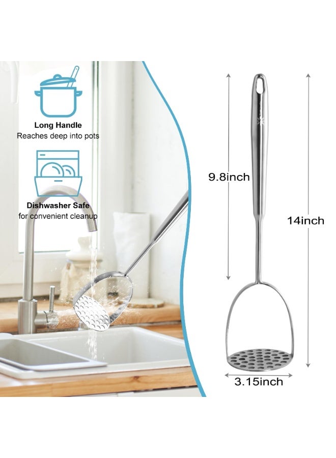 Potato Masher Stainless Steel - Mashed Potato Masher Kitchen Utensil，Potato Smasher For Potatoes, Bean, Vegetable & Fruits，Pet Food, Heavy Duty Metal Avocados Smasher Tool, Dishwasher Safe, 14 Inch  - Image 2