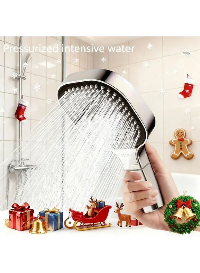Shower Head Silvery Nozzle Water Saving Wide Panel Anti Clog Bathtub Shower System 3 Spray Mode Square Thickened Nozzle Diameter - Image 1