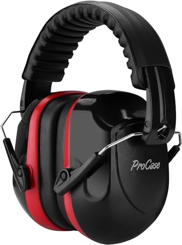 ProCase NRR 28dB Noise Reduction Ear Muffs Foldable Adjustable Passive Noise Cancelling Headphones for Adults Kids Autism Hearing Protection for Shooting Construction Mowing Studying Red - Image 1