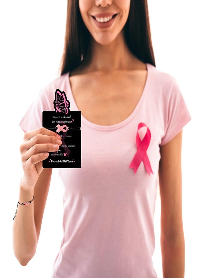 Woanger 50 Sets Breast Cancer Awareness Bracelet Pink Ribbon Adjustable Cord Bracelet with Inspirational Card for Women(Lovely Style,Black) - Image 4