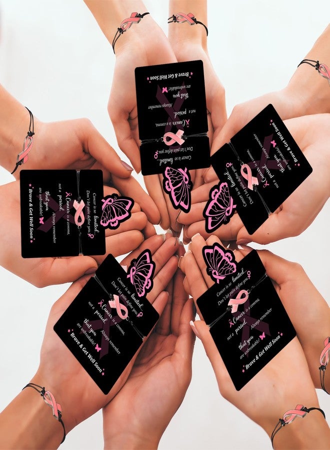 Woanger 50 Sets Breast Cancer Awareness Bracelet Pink Ribbon Adjustable Cord Bracelet with Inspirational Card for Women(Lovely Style,Black) - Image 5