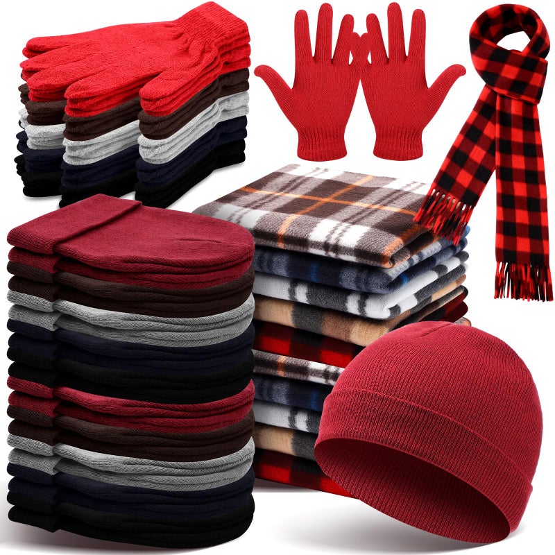 Cuffbow Unisex Winter Accessory Set Adults Winter Kit Included Scarves Warm Beanie Hats Knitted Gloves(150 Pcs,Classic) - Image 1