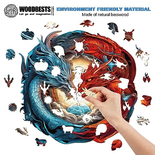 WOODBESTS Wooden Puzzle for Adults YinYang Dragon Puzzle M 200pcs 113x109 Beautiful Wooden Box Wooden Jigsaw Puzzles Unique Shape Birthday Gifts for Adults and Kids Family Game - Image 5