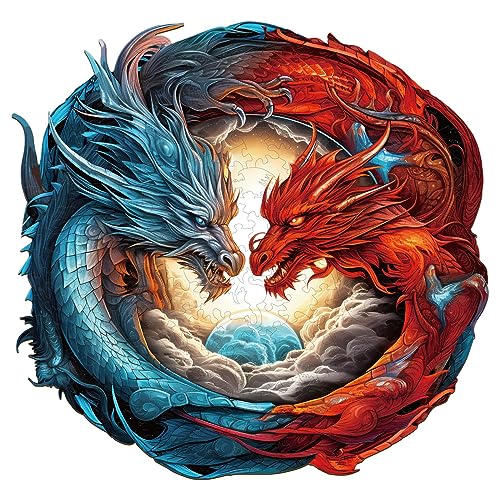 WOODBESTS Wooden Puzzle for Adults YinYang Dragon Puzzle M 200pcs 113x109 Beautiful Wooden Box Wooden Jigsaw Puzzles Unique Shape Birthday Gifts for Adults and Kids Family Game - Image 1