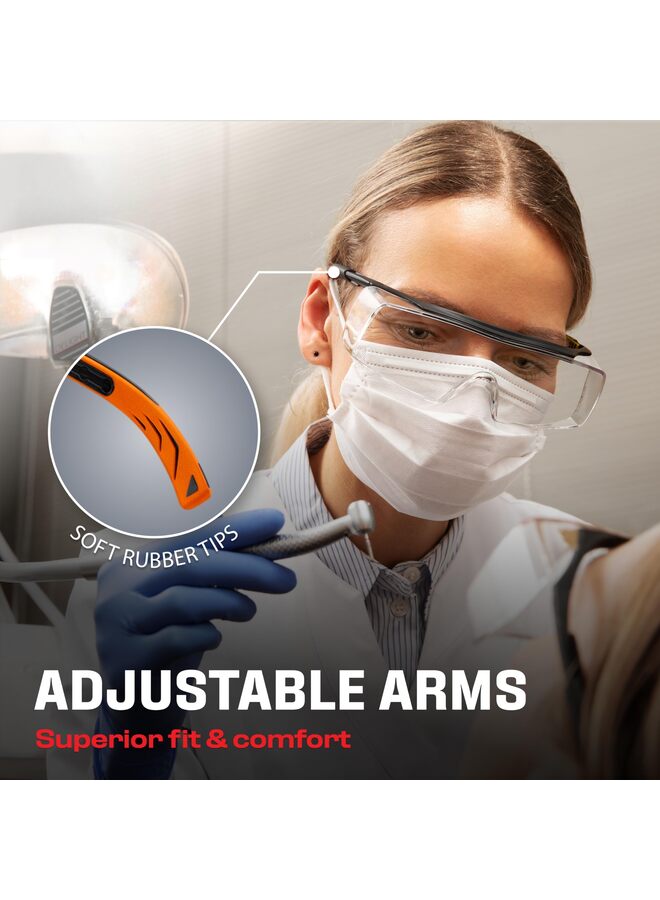 نظارات أمان مضادة للضباب تناسب النظارات ذات العدسات المقاومة للخدش فوق النظارات، نظارات أمان للرجال والنساء مع معابد قابلة للتعديل (برتقالي) - Image 4