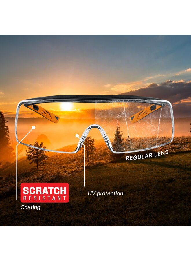 نظارات أمان مضادة للضباب تناسب النظارات ذات العدسات المقاومة للخدش فوق النظارات، نظارات أمان للرجال والنساء مع معابد قابلة للتعديل (برتقالي) - Image 3