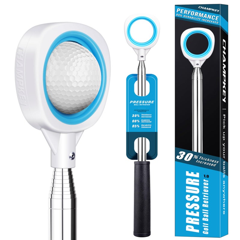 CHAMPKEY Pressure Golf Ball Retriever Performance Version - Thicken Stainless Steel Shaft with Rubber Grip Golf Retriever - Available in 9Ft / 12Ft / 14.5Ft / 16.3Ft - Image 1
