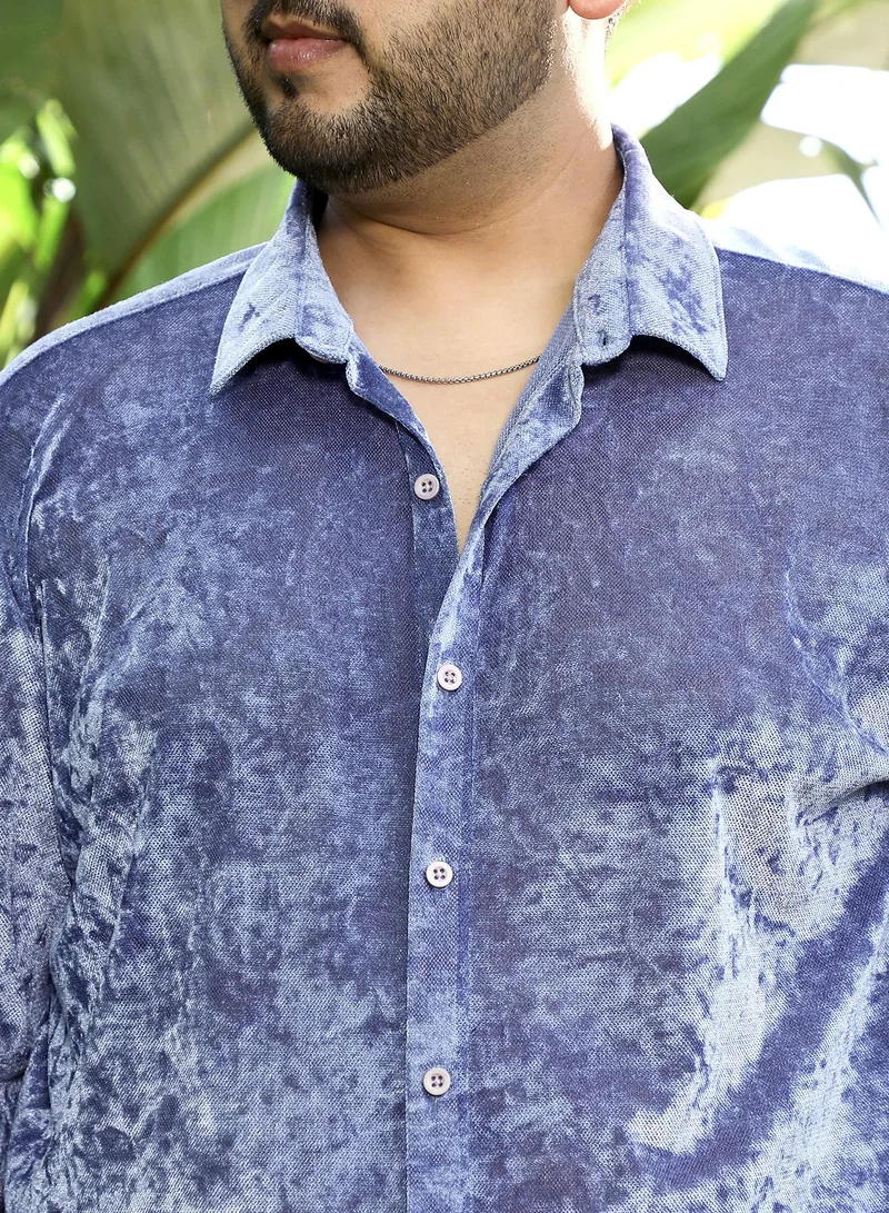 Instafab Plus  Instafab Plus Men's Cornflower Blue Solid Velvet Shirt For Casual Wear | Spread Collar | Long Cuffed Sleeves | Button Closure | Plus Size Shirt Crafted With Comfort Fit For Everyday Wear for Men | Best Price UAE