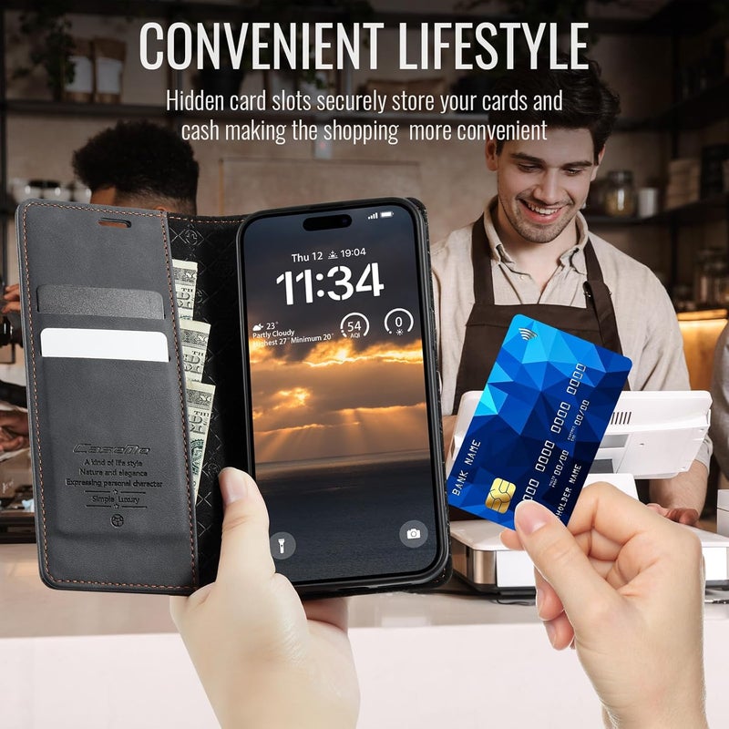حافظة هاتف لأيفون 17، مصنوعة من جلد PU عالي الجودة [مانعة للتشويش الراديوي RFID]، تحتوي على فتحة للبطاقات ووظيفة وقوف، حافظة جلدية، حافظة للهاتف، غطاء لأيفون 17، لون بنفسجي - Image 4