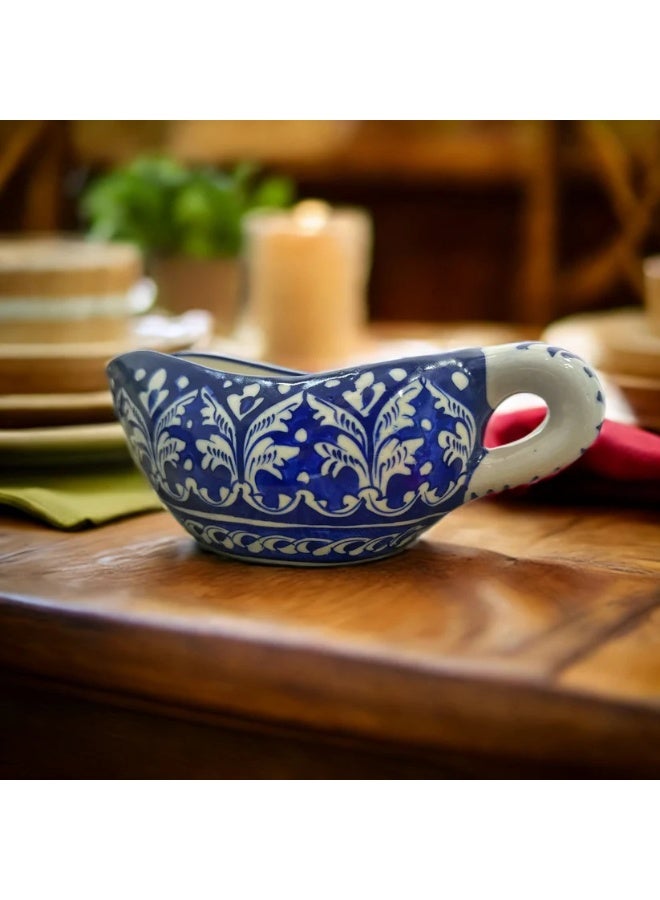 Arraish Zahriya Ceramic Sauce Boat – 6.5” Serving Pot for Gravy, Chutneys & Sauces – Hand-Painted Ocean Blue Pattern – Microwave, Oven, Dishwasher Safe  - Image 4