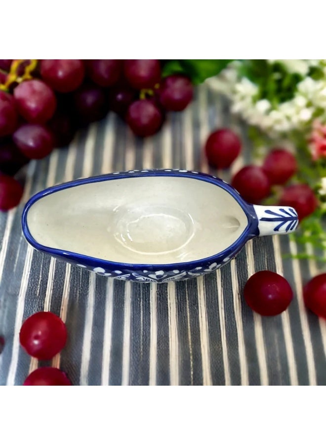 Arraish Zahriya Ceramic Sauce Boat – 6.5” Serving Pot for Gravy, Chutneys & Sauces – Hand-Painted Ocean Blue Pattern – Microwave, Oven, Dishwasher Safe  - Image 3