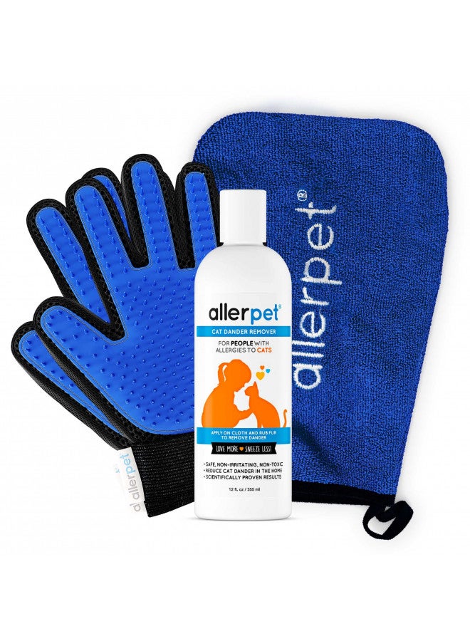 Allerpet Allerpet Cat Dander Remover w/Free Pair of Grooming Gloves and Mitt - Effective Cat Dander Reduction, Anti Allergen Solution Made in USA - (12oz)  - Image 1