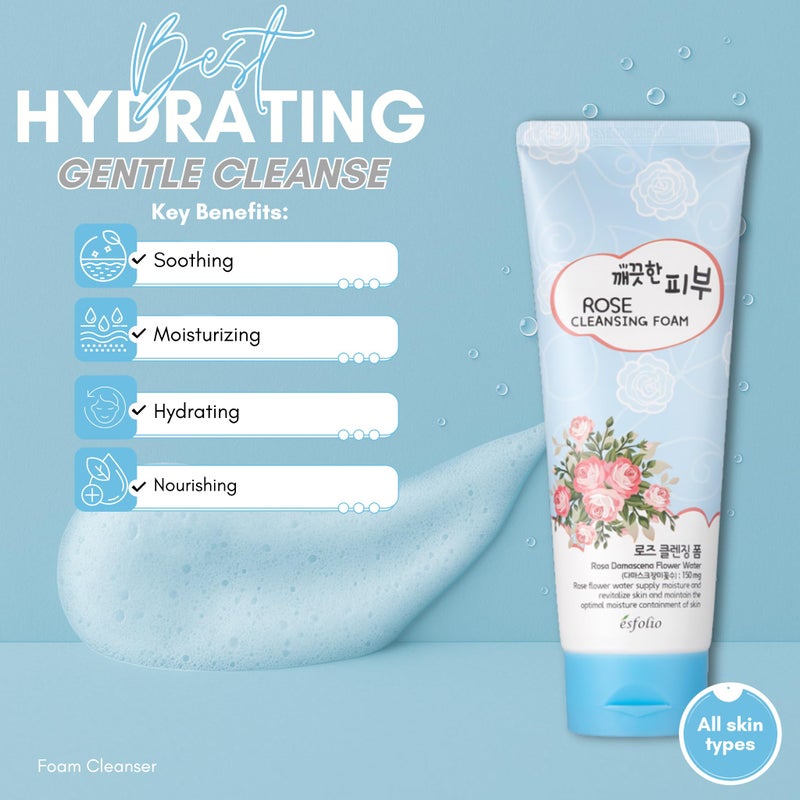 esfolio Rose Cleansing Foam â€“ Gentle Daily Face Cleanser with Soothing Rose Extract for Hydrating and Refreshing Skin, Removes Dirt and Excess Oil, Suitable for All Skin Types (5.29oz -150g) - Image 3