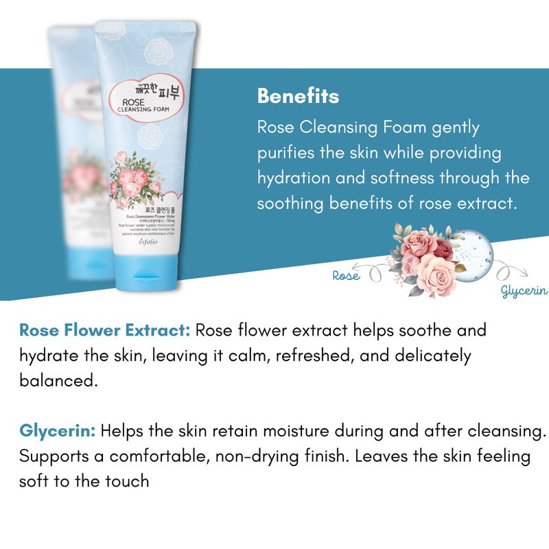 esfolio Rose Cleansing Foam â€“ Gentle Daily Face Cleanser with Soothing Rose Extract for Hydrating and Refreshing Skin, Removes Dirt and Excess Oil, Suitable for All Skin Types (5.29oz -150g) - Image 5