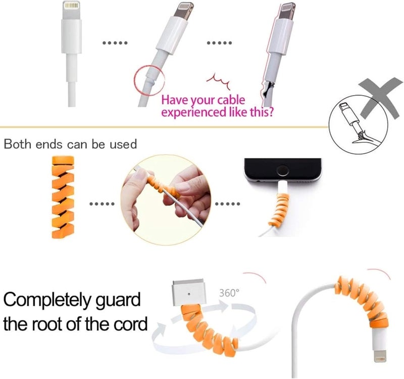 Like Star مجموعة حماية الكابلات ® – 2 غلاف كابلات فاخر + 12 قطعة من محافظ الأسلاك الملونة لكابلات USB والشحن والسماعات الرأسية – مجموعة تنظيم الأسلاك المضادة للتآكل للهواتف وأجهزة الكمبيوتر والمنزل والمكتب (اللون الفضي) - Image 4