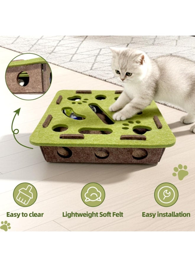 Bukela Interactive Soft Felt Cat Puzzle Toy with Ball and Bell，cat Nail File Enrichment Box，Cat Toy Box for Indoor Cats and Kittens，Indoor Hunting Play Toy (Green) - Image 4